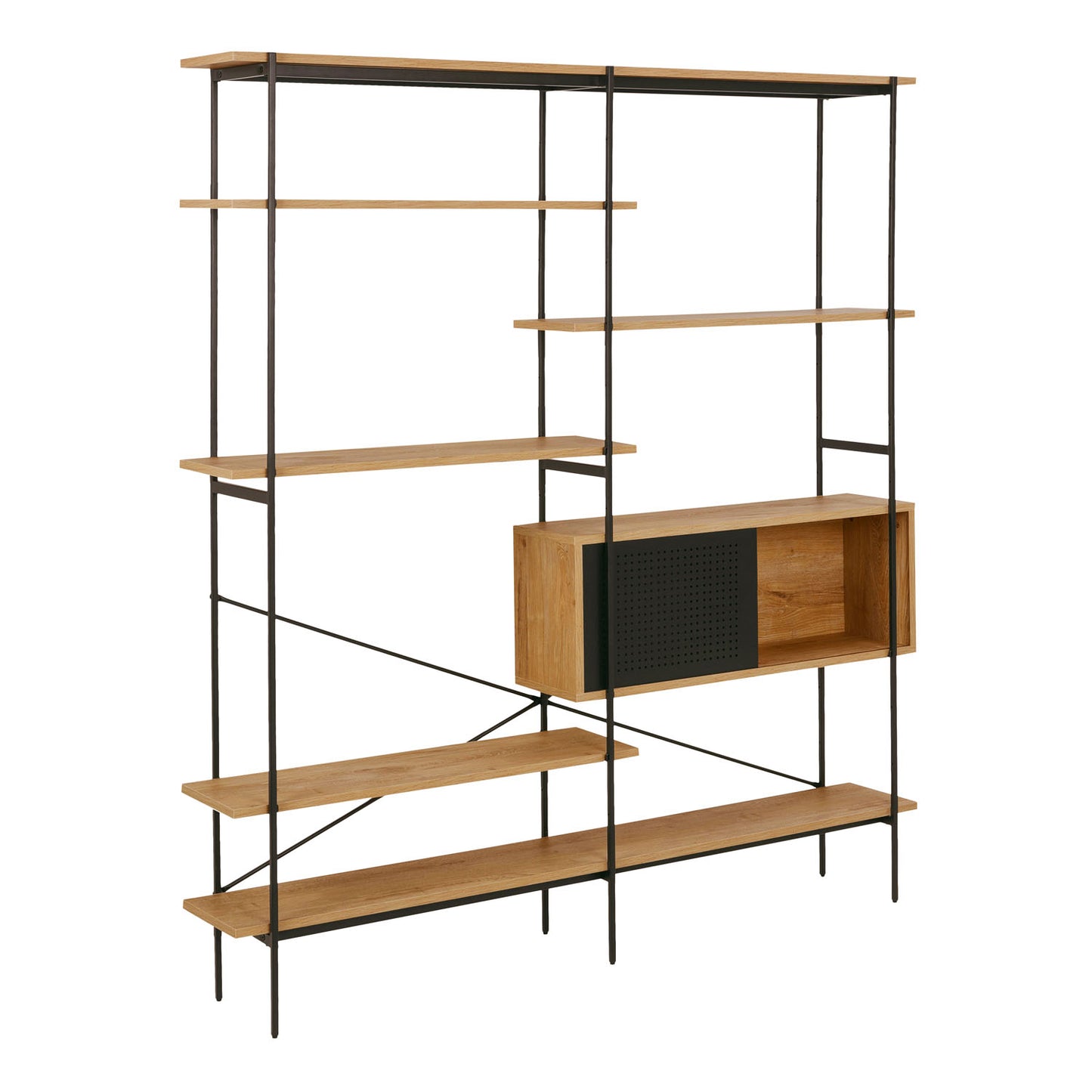 Angus Bookcase with 1 Sliding Door & 5 Shelves in Oak & Black