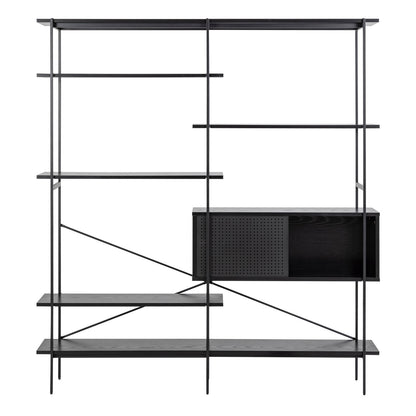 Angus Bookcase with 1 Sliding Door & 5 Shelves in Black