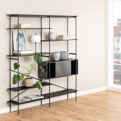 Angus Bookcase with 1 Sliding Door & 5 Shelves in Black