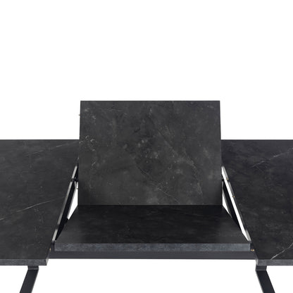 Amble Extending Dining Table with Black Marble Melamine Top & Black Legs 160-220