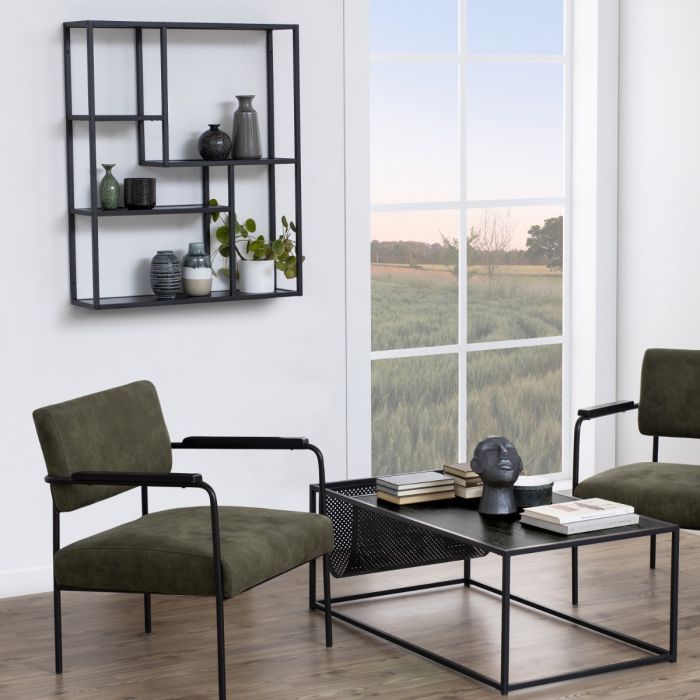 Seaford Black Metal Wall Shelf with 3 Additional Shelves