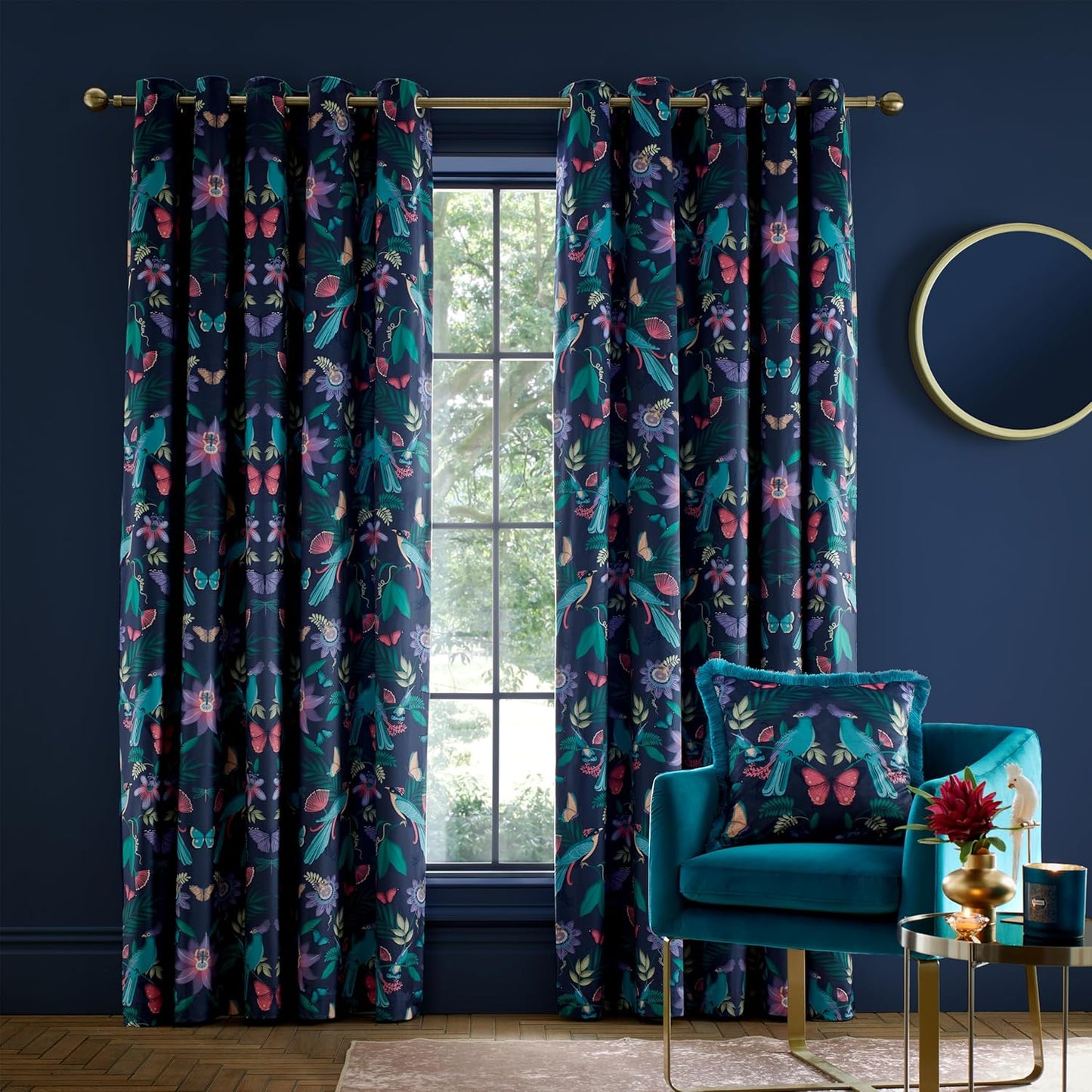 Catherine Lansfield Mya Tropical Birds Eyelet Curtains Two Panels