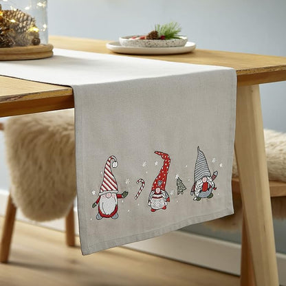 Catherine Lansfield Christmas Gnomes Embroidered Cotton Dining Table Runner