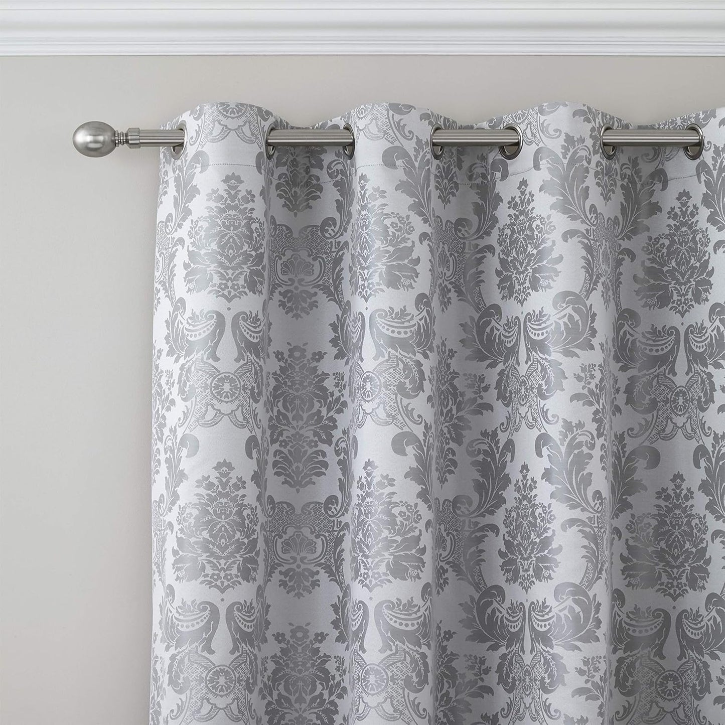 Catherine Lansfield Damask Jacquard Lined Eyelet Curtains Two Panels