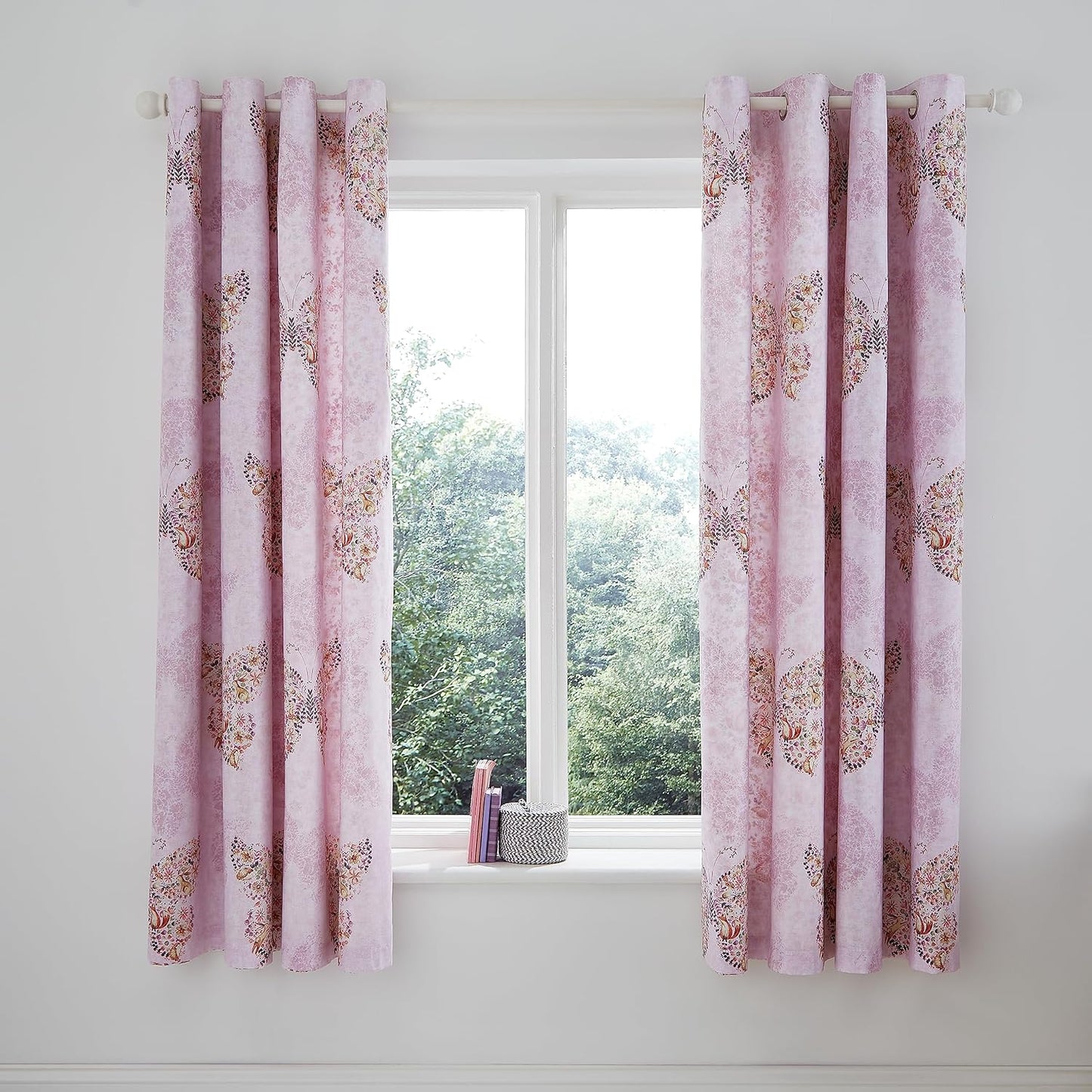 Catherine Lansfield Enchanted Butterfly Fully Reversible Eyelet Curtains Two Panels