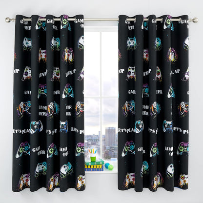 Catherine Lansfield Game Over Fully Reversible Eyelet Curtains Two Panels