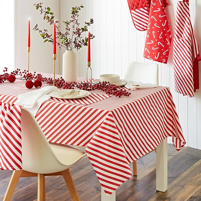 Catherine Lansfield Christmas Candy Cane Cotton Table Cloth