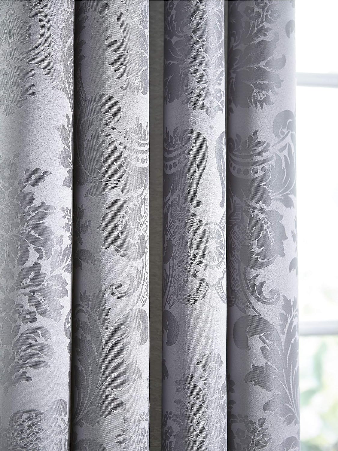 Catherine Lansfield Damask Jacquard Lined Eyelet Curtains Two Panels