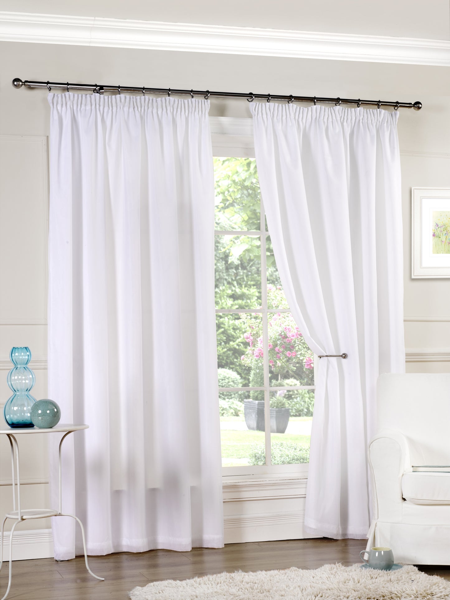 Lined Pencil Pleat Voile Curtain Pair