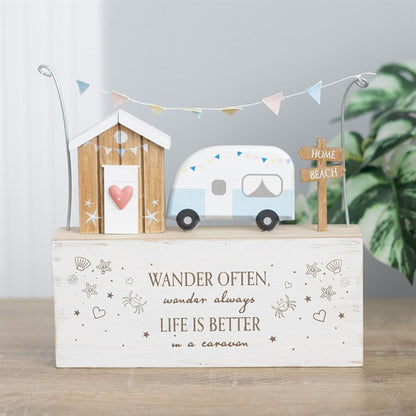 Wander Often Beach Hut Caravan Wooden Ornament