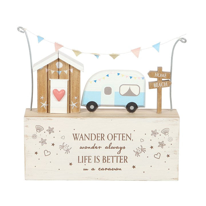 Wander Often Beach Hut Caravan Wooden Ornament