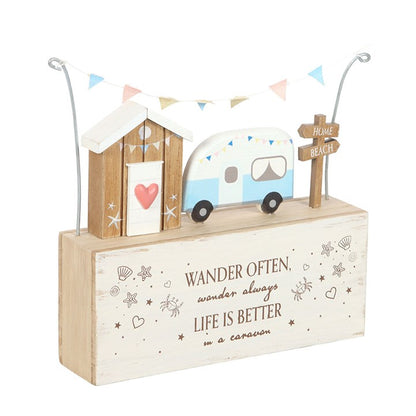 Wander Often Beach Hut Caravan Wooden Ornament