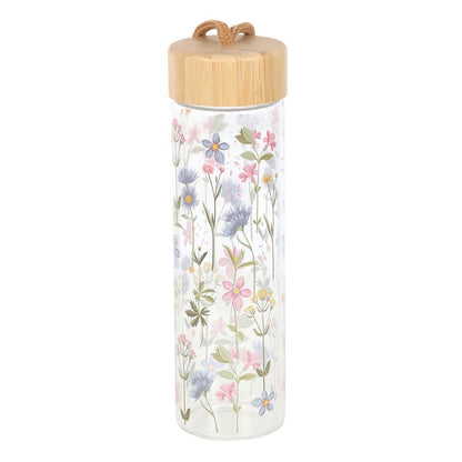 Floral Print Glass Water Bottle