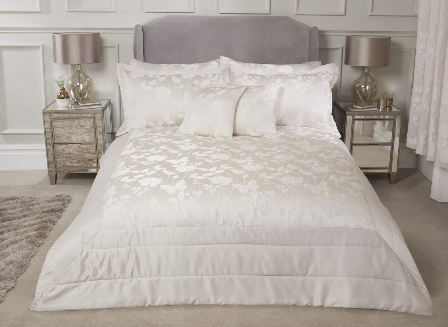 Butterfly Meadow - Embellished Jacquard Quilted Bedspread Set