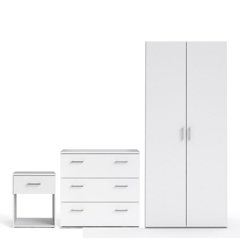 Space Package - Bedside 1 Drawer + Chest of 3 Drawers + Wardrobe with 2 Doors in White