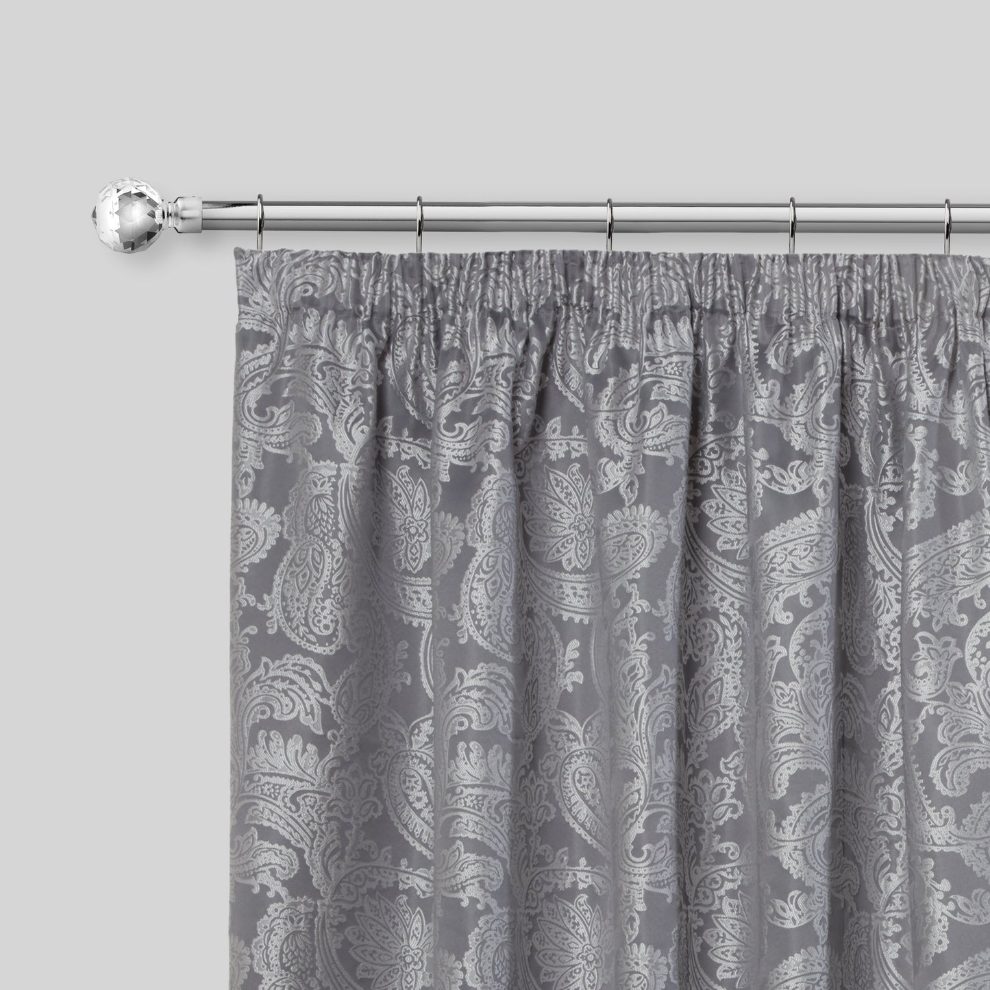 Crystal - Extendable Curtain Pole with rings and pair of end finials