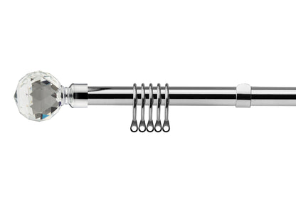 Crystal - Extendable Curtain Pole with rings and pair of end finials