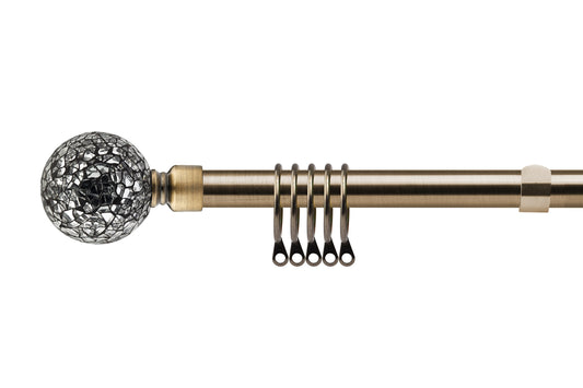 Cut Glass - Extendable Curtain Pole with rings and pair of end finials