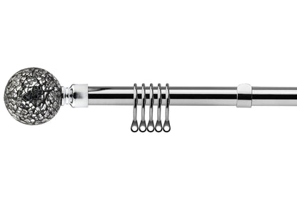 Cut Glass - Extendable Curtain Pole with rings and pair of end finials