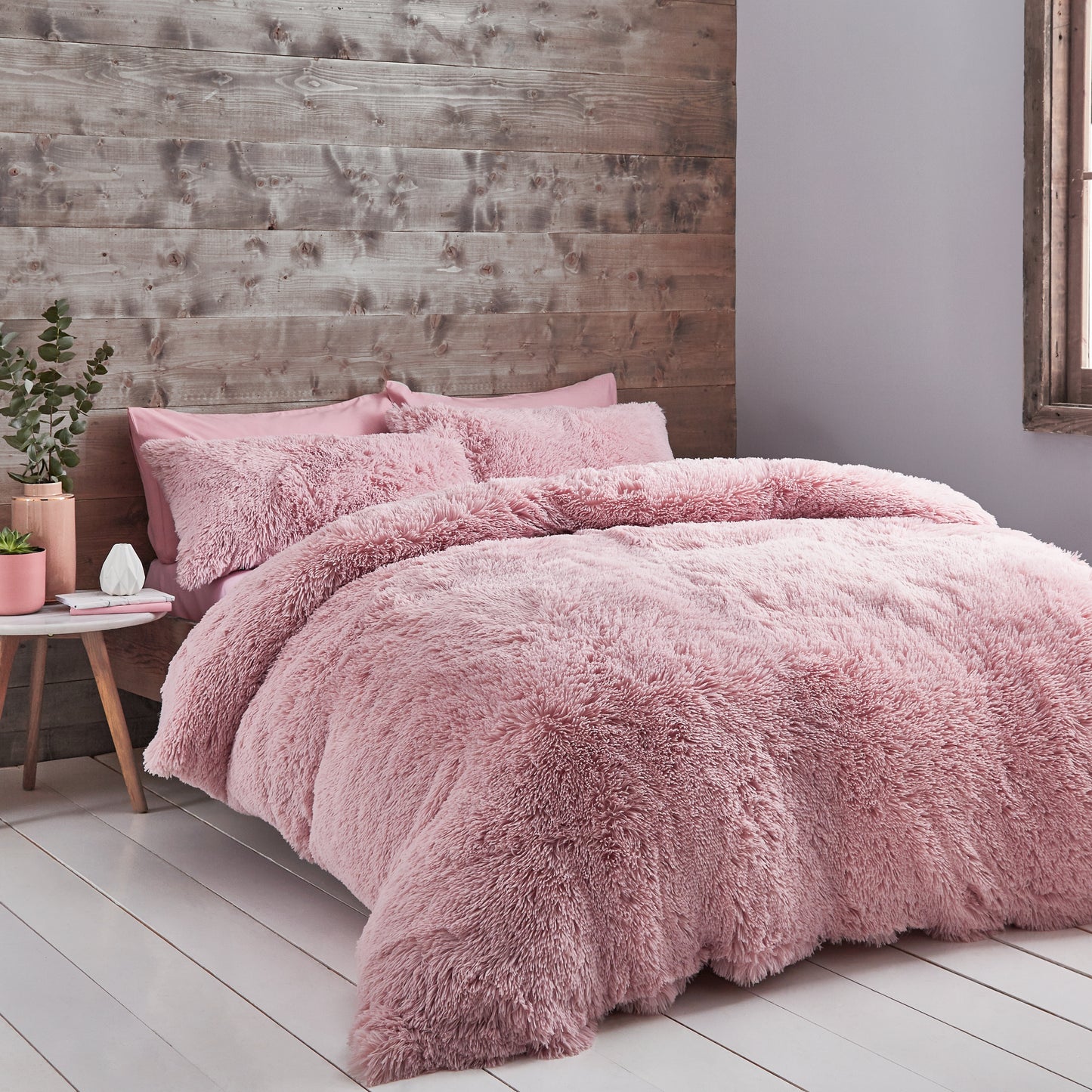 Catherine Lansfield Cuddly Deep Pile Faux Fur Duvet Cover Set with Pillowcases