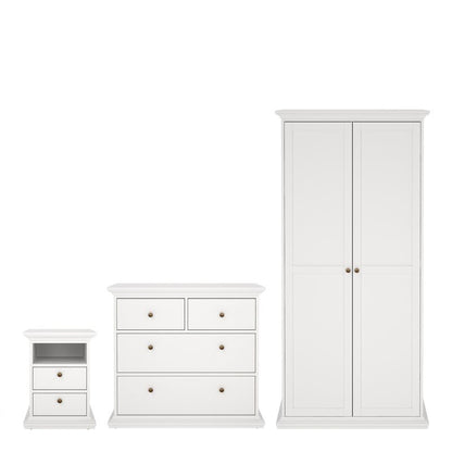Paris Package - Bedside 2 Drawers + Chest of 4 Drawers + Wardrobe with 2 Doors