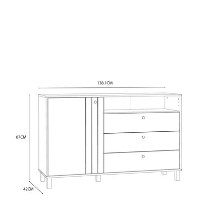 Grafton 1 Door 3 Drawer Chest In Cream and Oak