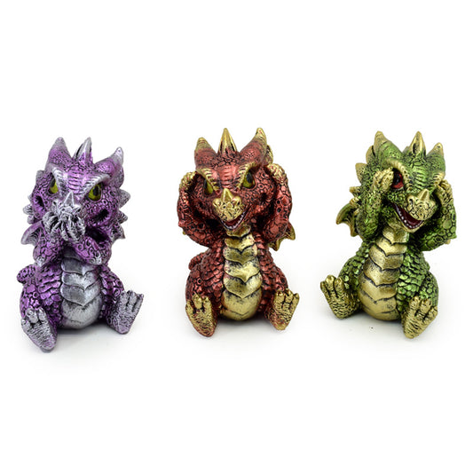 Elements Dragon Figurine Set of 3 - Hear No Speak No See No Evil