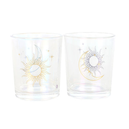 Iridescent Sun and Moon Votive Candle Holders