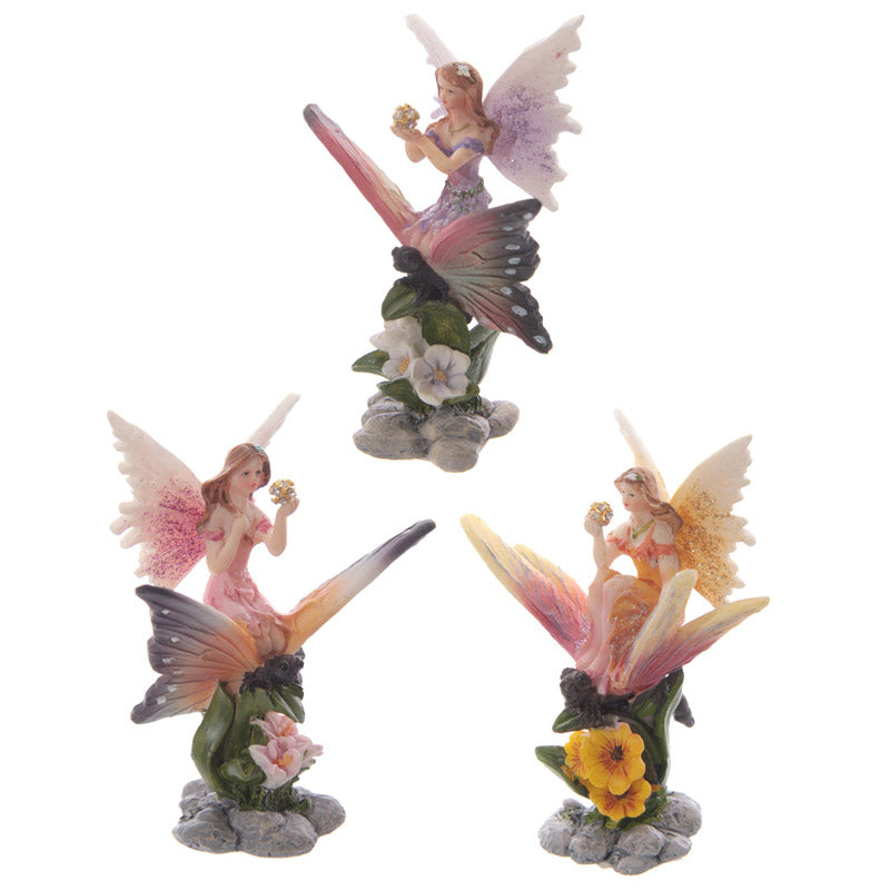 Cute Flower Fairy Riding Butterfly Figurine