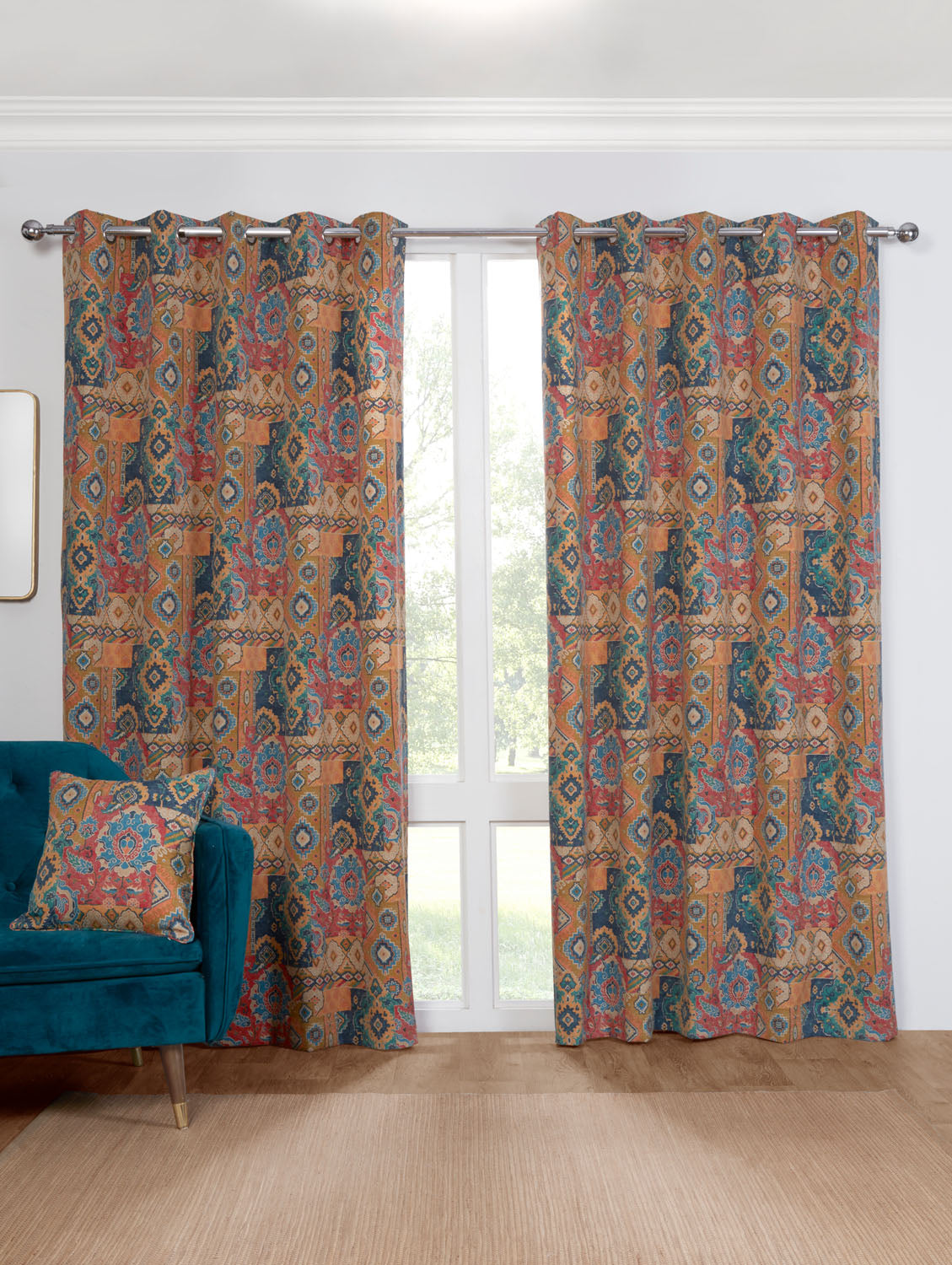 Chalet Patchwork Print Multi Eyelet Curtains