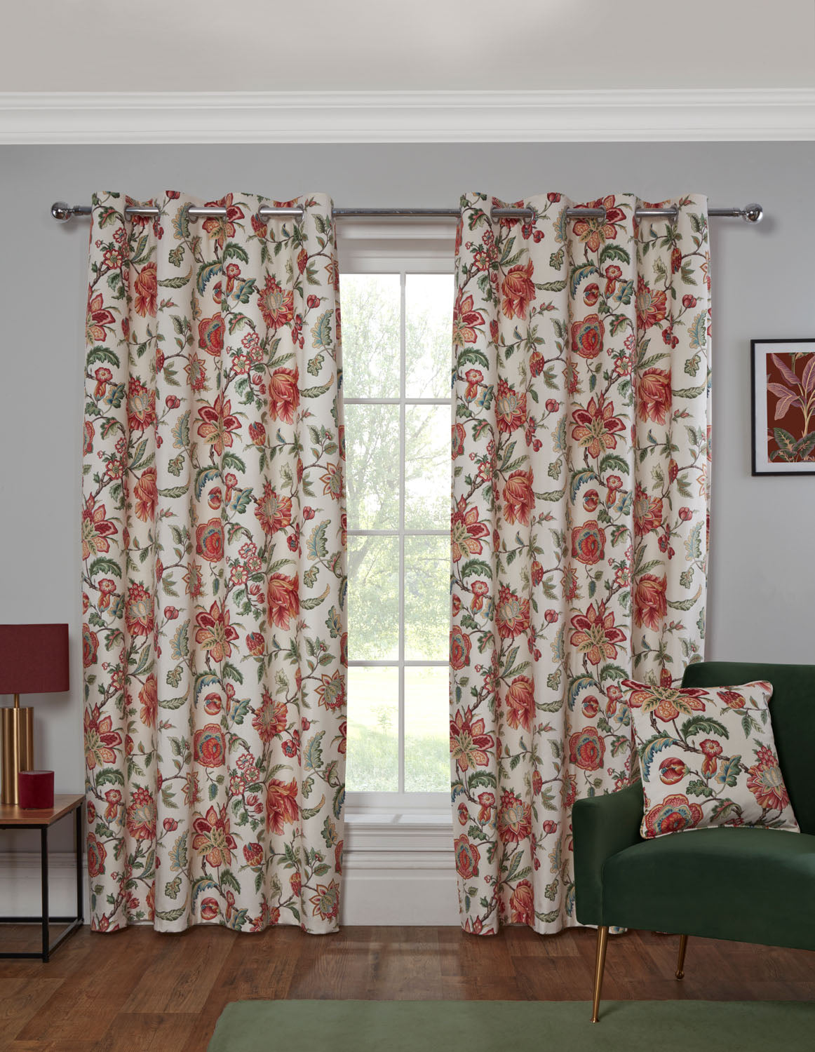 Linden Floral Multi Velvet Eyelet Curtains