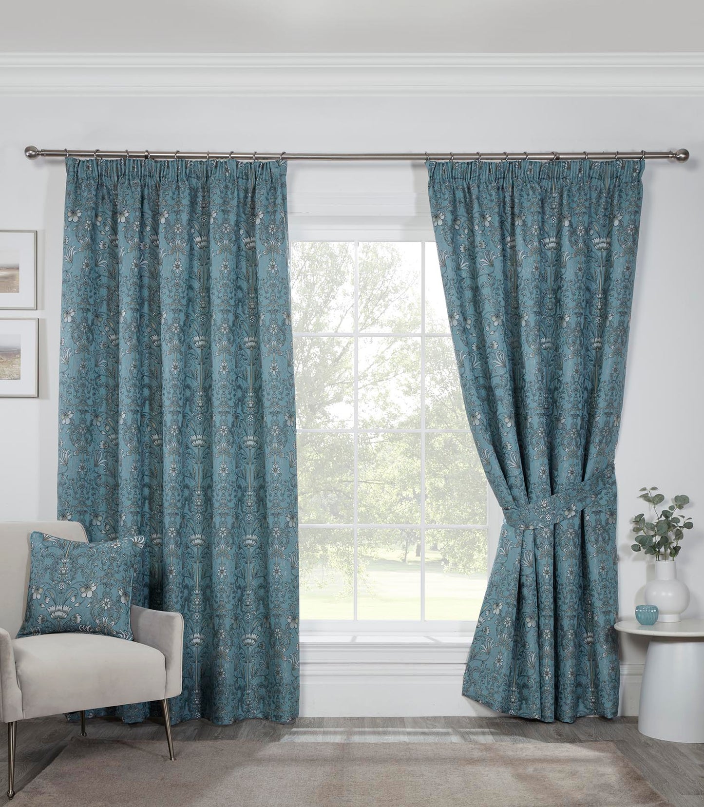 Kyoto Floral Jacquard Lined Pencil Pleat Curtains