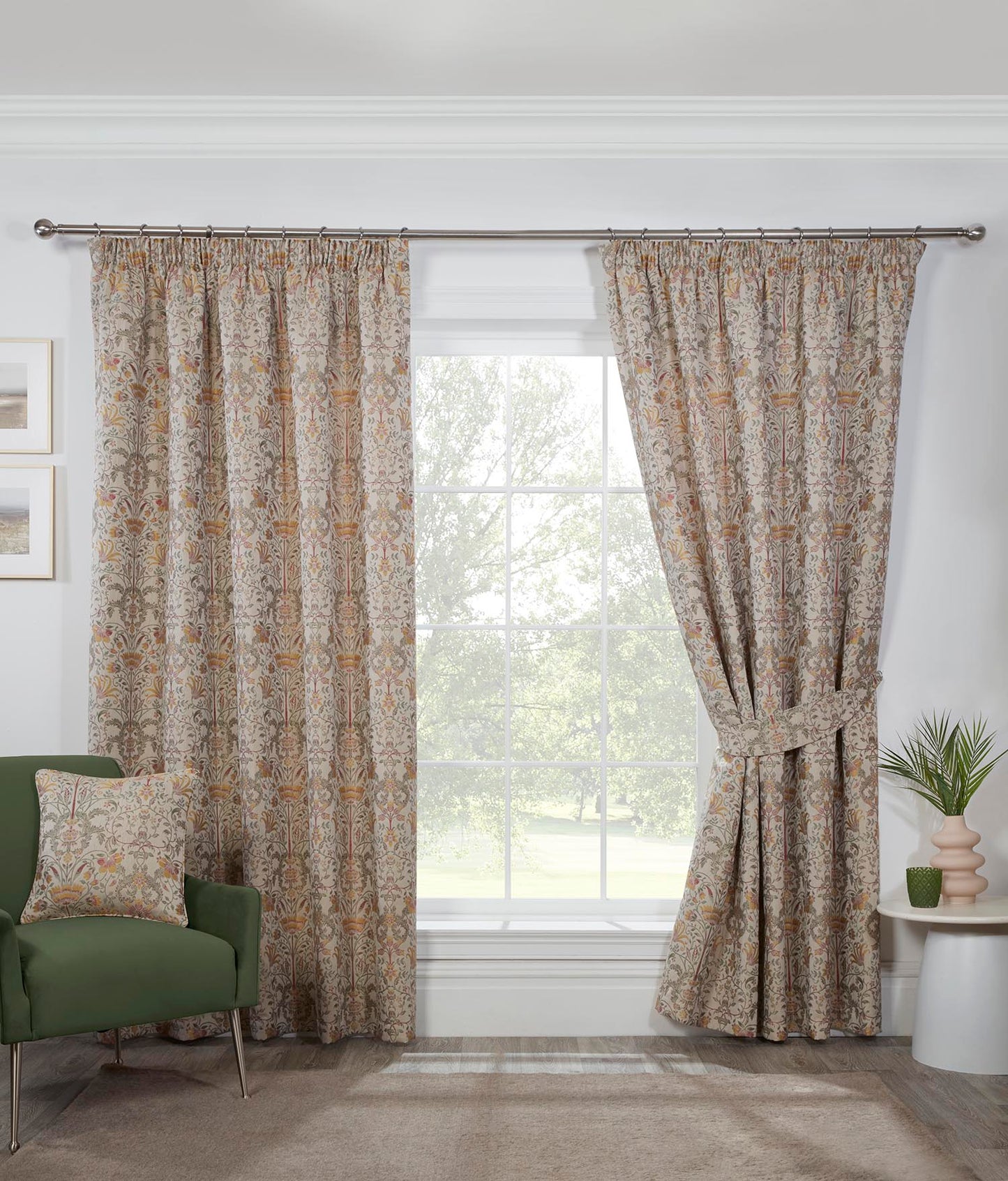 Kyoto Floral Jacquard Lined Pencil Pleat Curtains