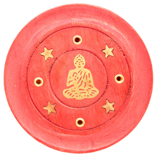 Decorative Round Buddha Wooden Red Incense Burner Ash Catcher