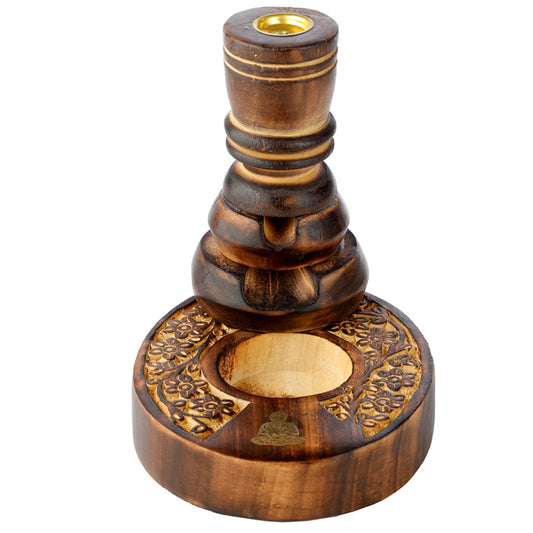 Carved Mango Wood Backflow Incense Burner - Flower Garden