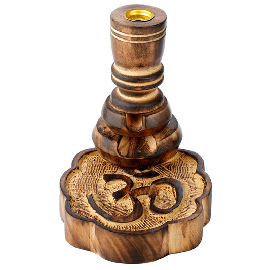 Carved Mango Wood Backflow Incense Burner - Om