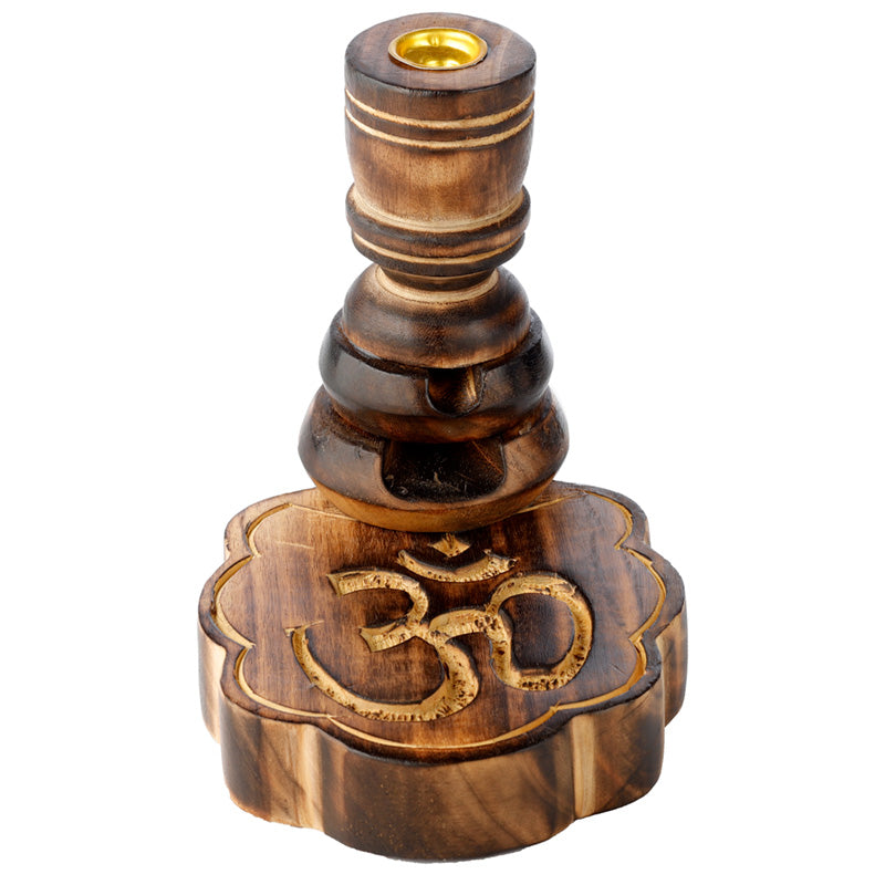 Carved Om Mango Wood Backflow Incense Burner