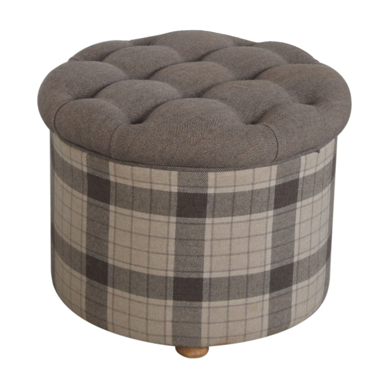 Deep Button Round Checked Footstool