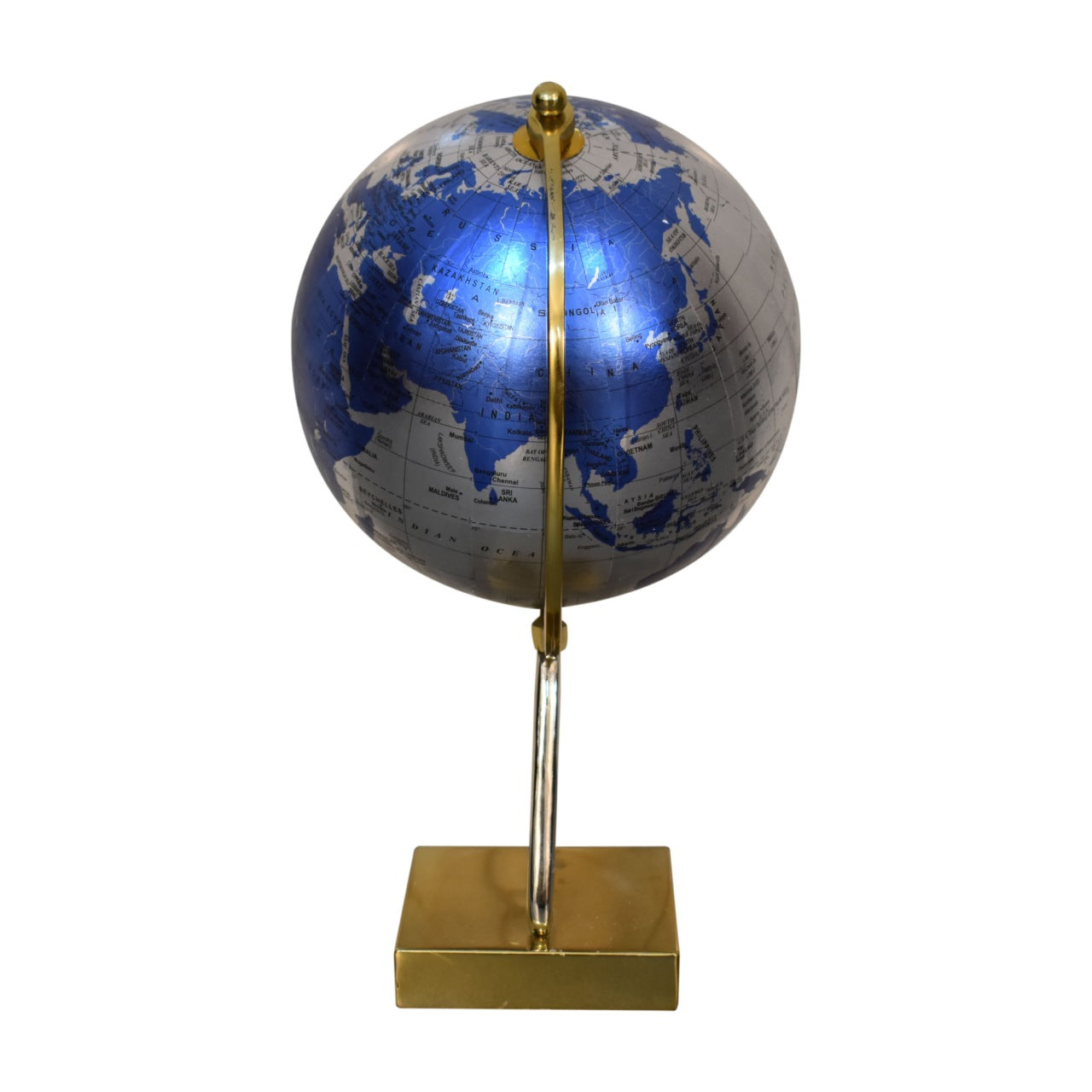 Mixed Chrome and Brass Blue Globe