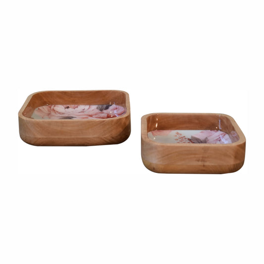 Pink Floral Square Bowl Set of 2