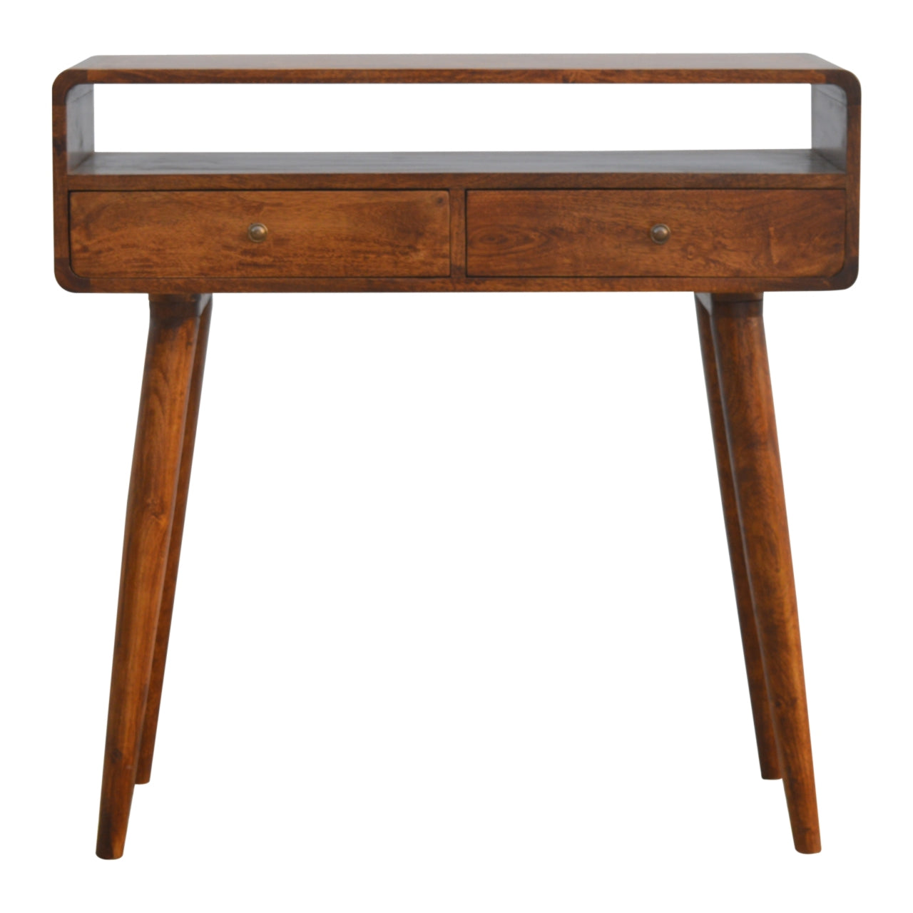 Curved Chestnut Console Tables