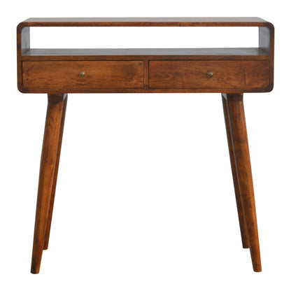 Curved Chestnut Console Tables