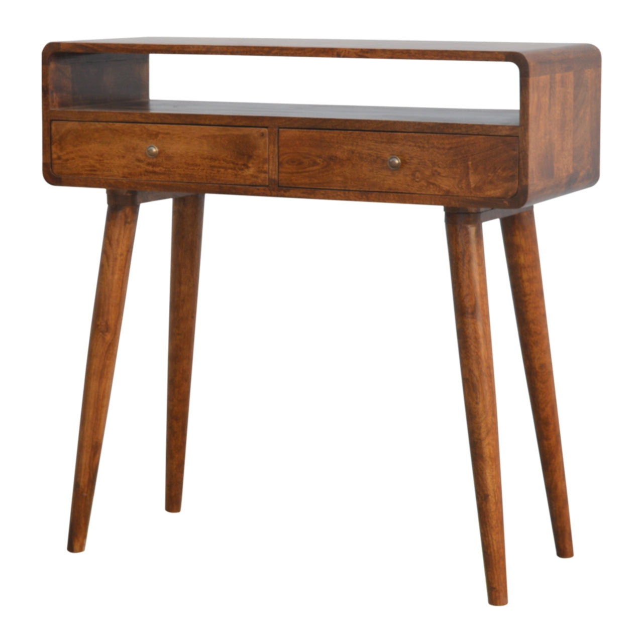 Curved Chestnut Console Tables