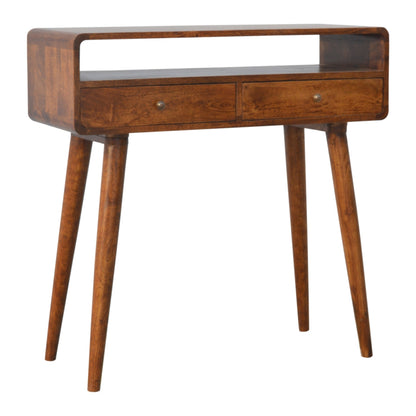 Curved Chestnut Console Tables