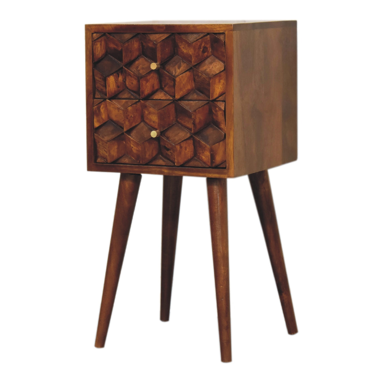 Mini Chestnut Cube 2 Drawer Bedside