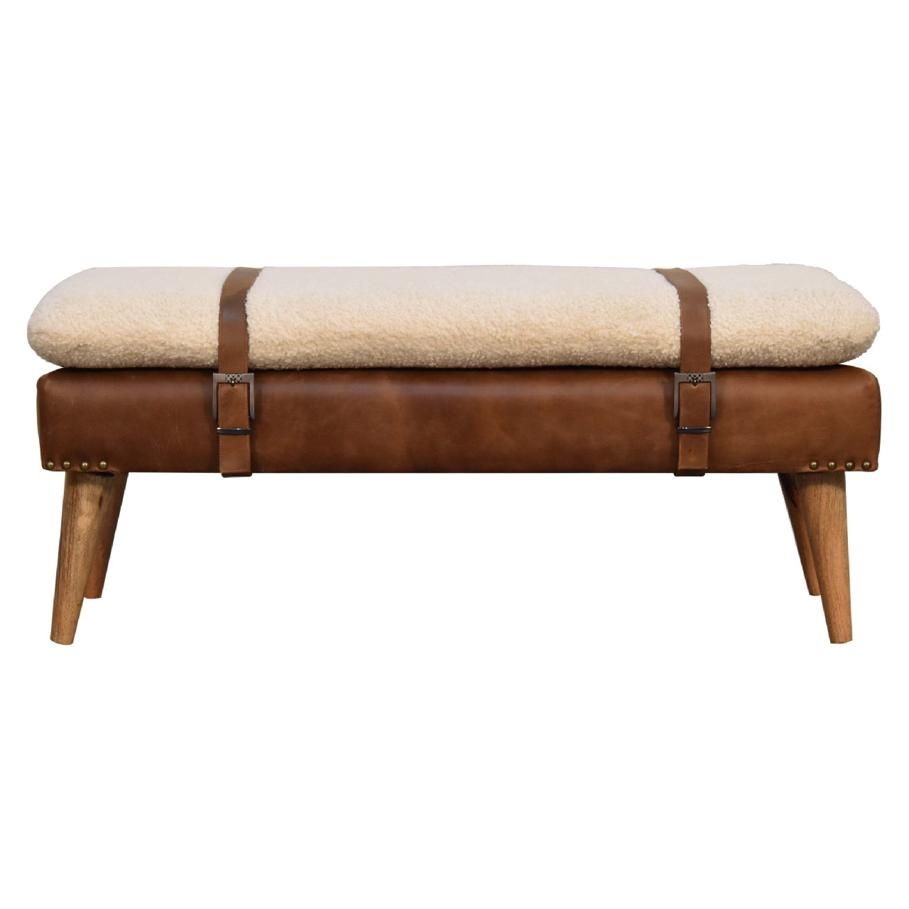 Boucl√© Buffalo Hide Leather Bench