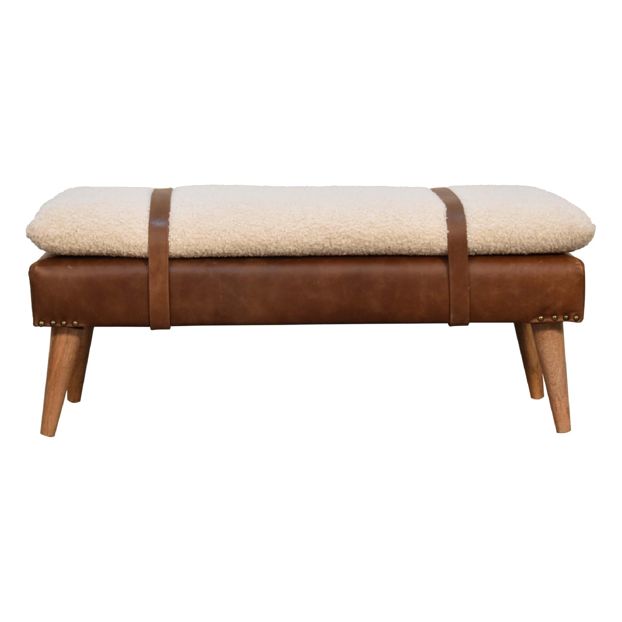 Boucl√© Buffalo Hide Leather Bench