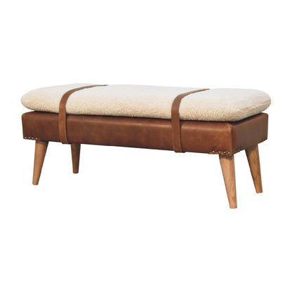 Boucl√© Buffalo Hide Leather Bench