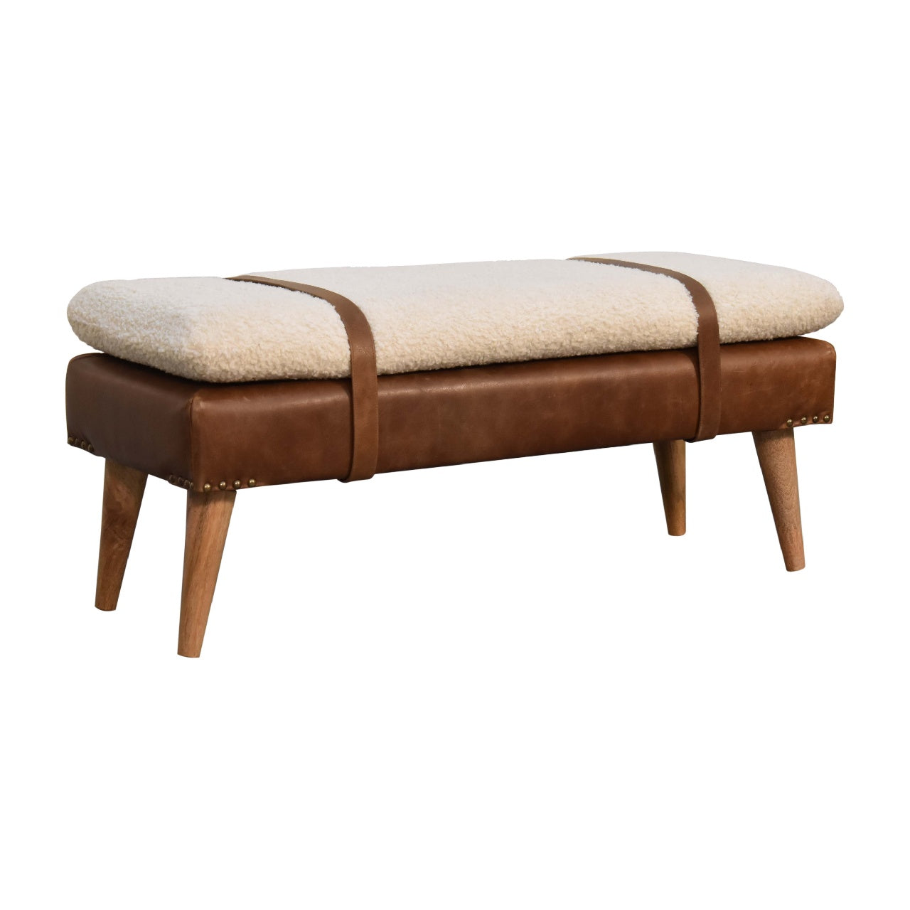 Boucl√© Buffalo Hide Leather Bench