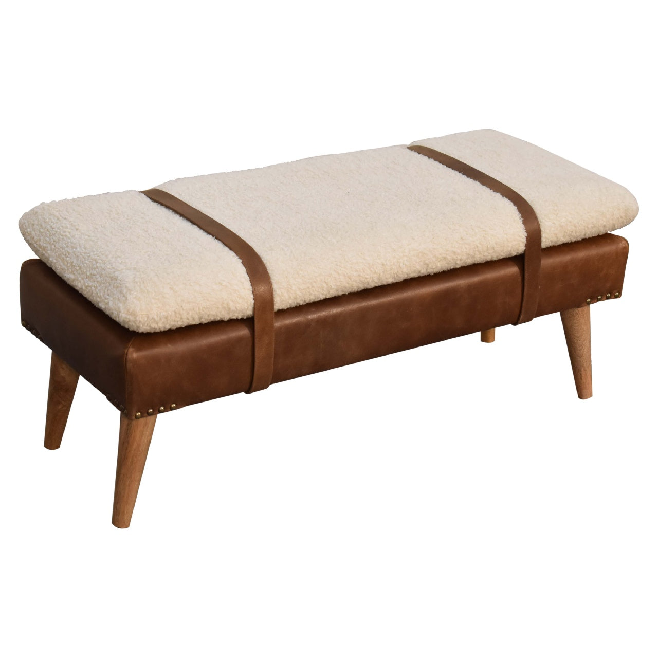 Boucl√© Buffalo Hide Leather Bench